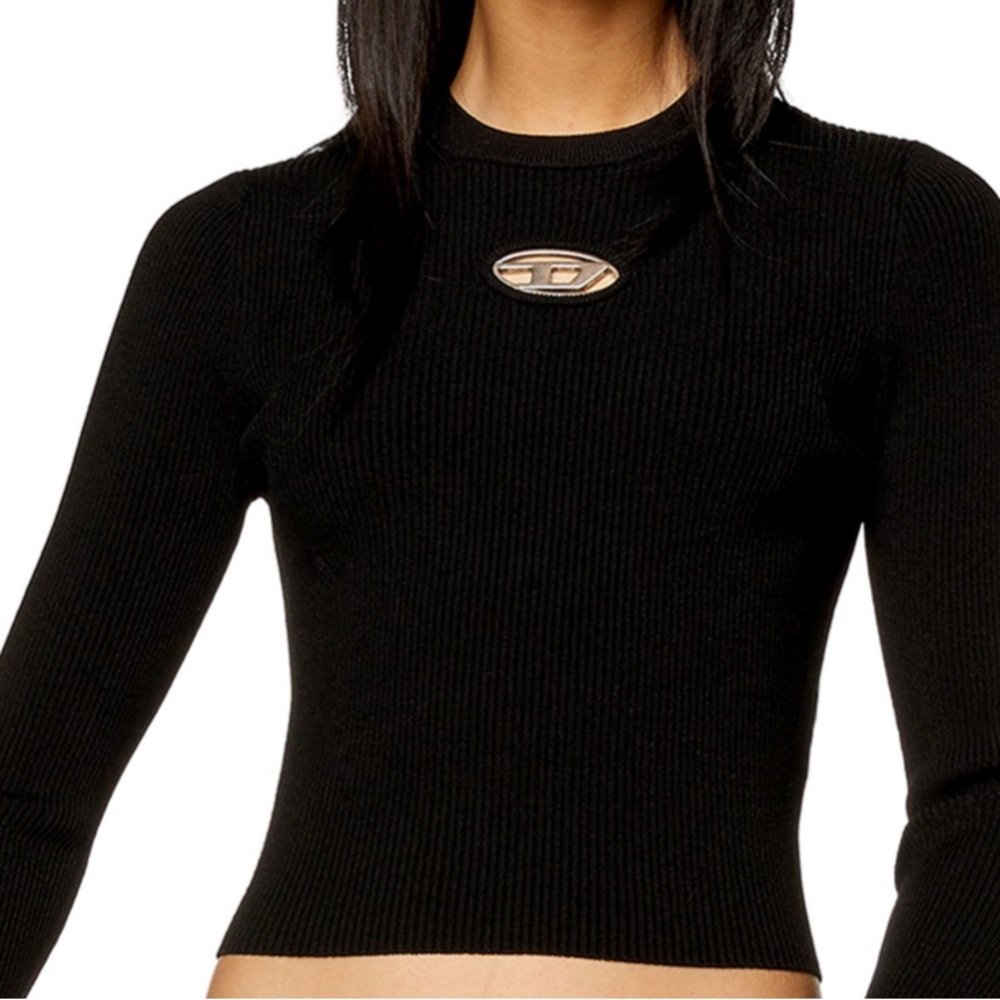 Diesel Women’s Ribbed-knit top Oval D logo metal plaque into the chest Sz 16Y/ S